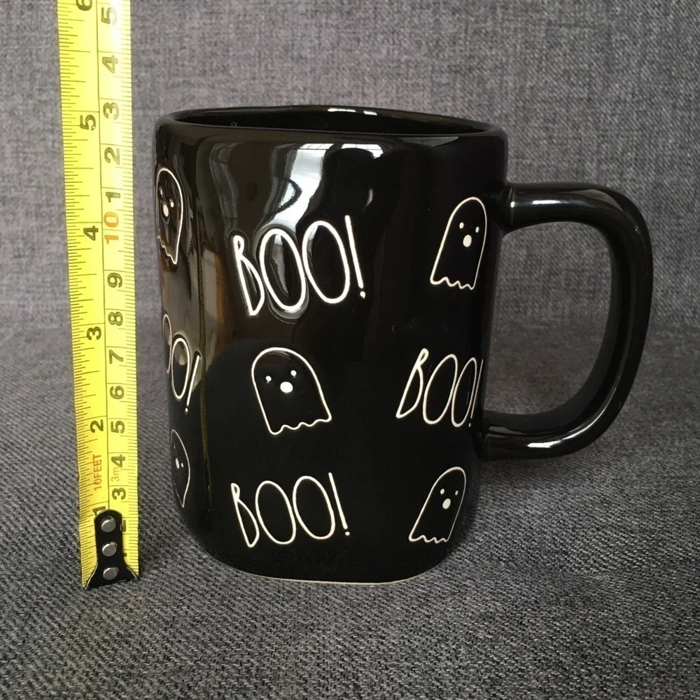 Rae Dunn Ghost and BOO! Coffee Mug, Black, White, 16 oz